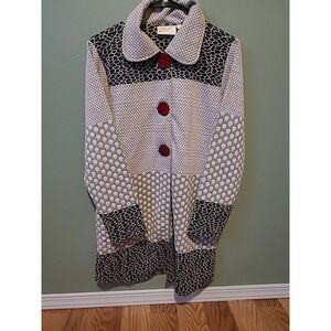 Paper Lace Multi Pattern Red Button Up Long Coat Women's‎ Small